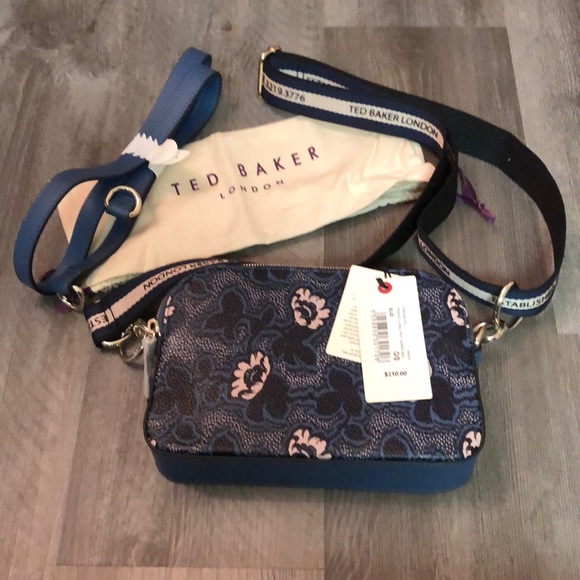 Ted Baker London Darlino Leather Graphic Blue Floral Print Camera Bag NWT - Picture 2 of 16